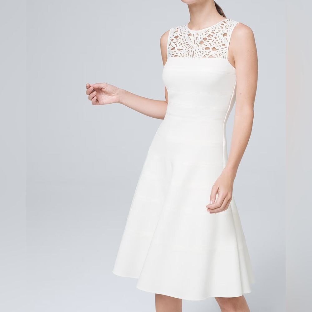 White House Black Market Lace-Yoke Fit-And-Flare Bandage Dress NWT